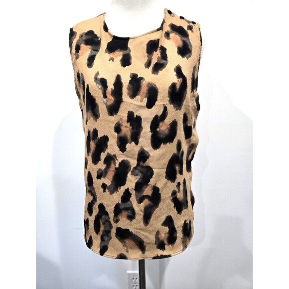 Zara Shirt Brown Leopard Cheetah Tank Print Mesh Side Buttons Round Neck Small S - Picture 4 of 7